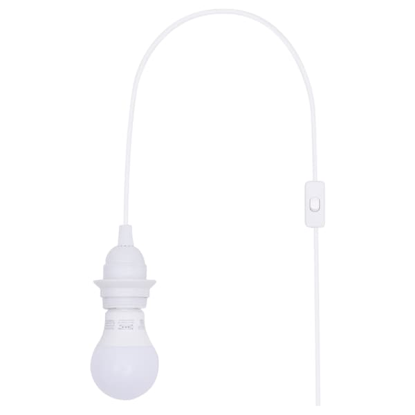 Disaster recovery solution 2.  Image of white Hemma plug-in pendant lamp from Ikea with LED bulb and switch.